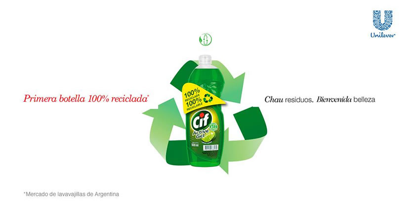 Cif Active Gel Lavavajillas lanza una botella 100% reciclada y reciclable