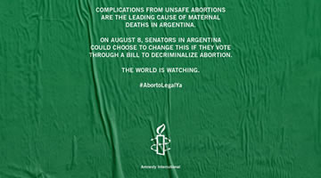 Por la legalización del aborto Amnistía publicó una impactante contratapa en el New York Times