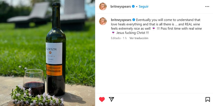 Britney Spears elige Norton Reserva como su vino favorito