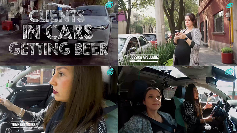Yune Aranguren y Jessica Apellániz: Clients in cars getting beers